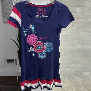 Desigual girls tunic dress. Size 9-10. Cotton. Red/white/blue. embroidered logo